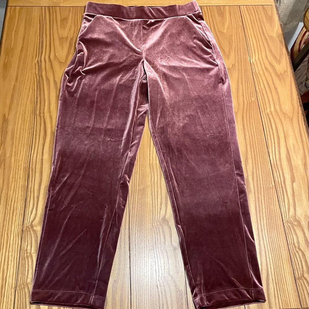 Loft Straight Leg Velvet Taper Pants- Color: Wine, Size: Small